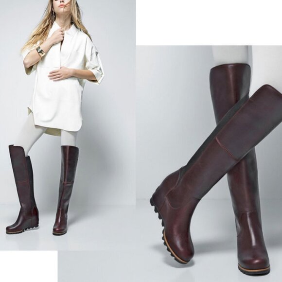 SOREL WOMEN'S FIONA OTK LUX Over the Knee Leather Boot Wine Burgundy Size 7 - Picture 3 of 14